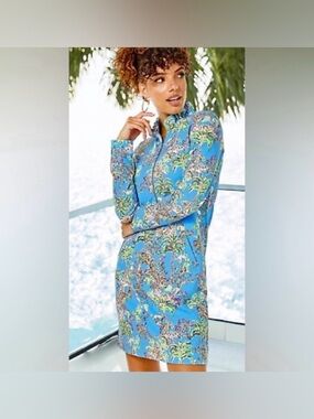 Lilly Pulitzer Skipper Ruffle Dress in Blue Thistle Tiger Queen Print. Size XS.